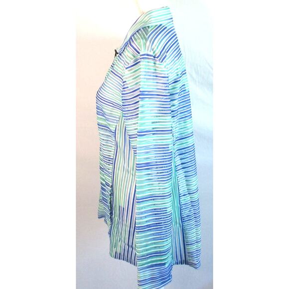 Erin London Women's Long Sleeve Semi Sheer Blue Striped Zip Jacket NWT Size Lg. - Picture 4 of 12